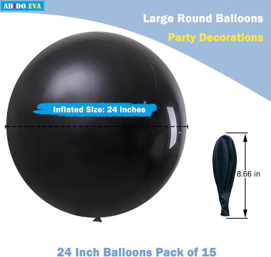 15Pcs 24 Inch Balloons Black Giant Round Balloons Large Balloon for Festival, Christmas, Birthday Party Decorations