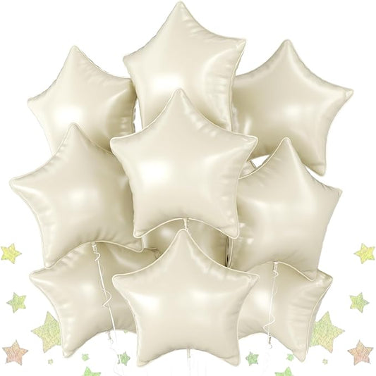 Cream Star Foil Balloons, 10PCS Cream White Foil Stars Shape Balloons, 18 Inch Beige Aluminum Balloon for Helium Pentagram Balloon for Birthday, Anniversary, Graduation, Baby Shower Party Decoration