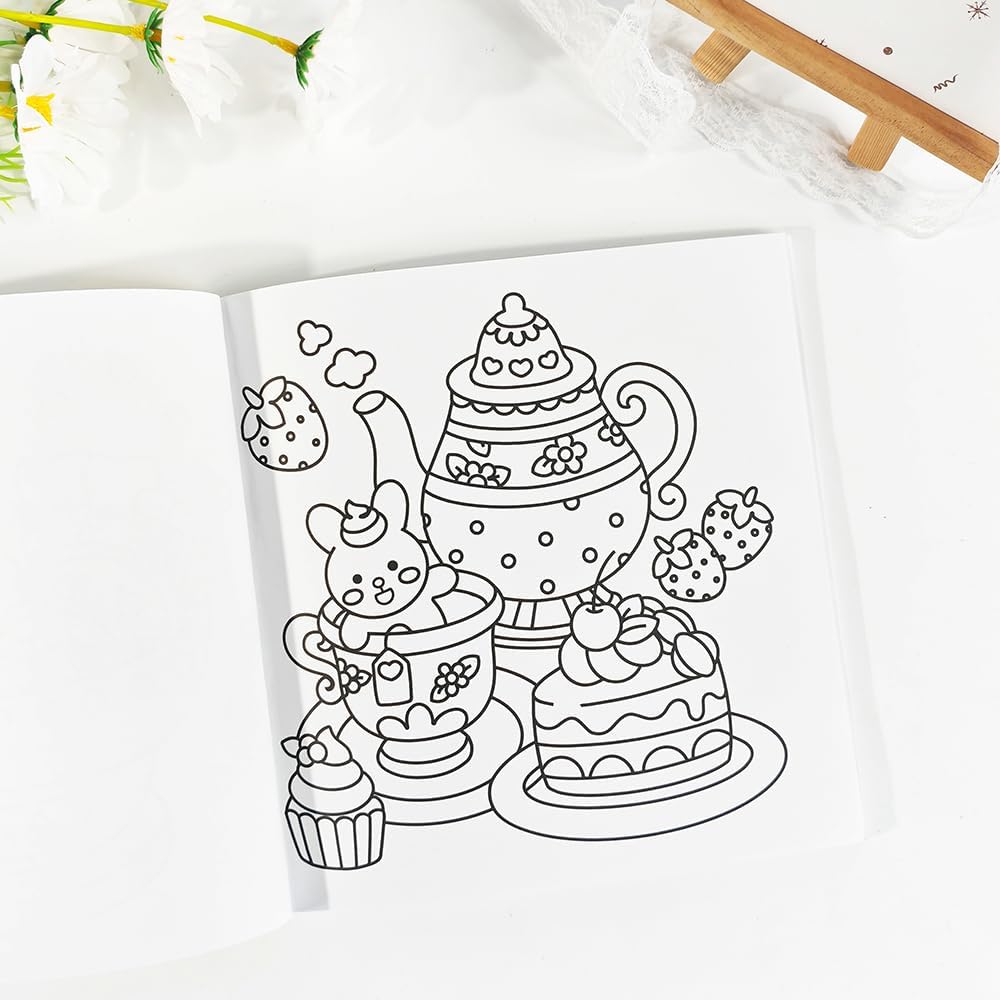 Adorable Coloring Book for Kids Ages 4–8: 40 Unique Single-Sided Pages to Prevent Bleed-Through | Thick Paper for Markers & Crayons | Screen-Free Learning Fun & Family Creative Gift (Food Drink)
