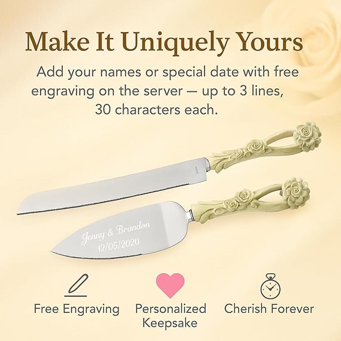 GIFTS INFINITY Personalized Wedding Cake Knife and Server Set with Engraving – Cake Cutting Utensil Set, Keepsake Gift for Wedding, Anniversary, Reception, Birthday & Other Occasions (2554)