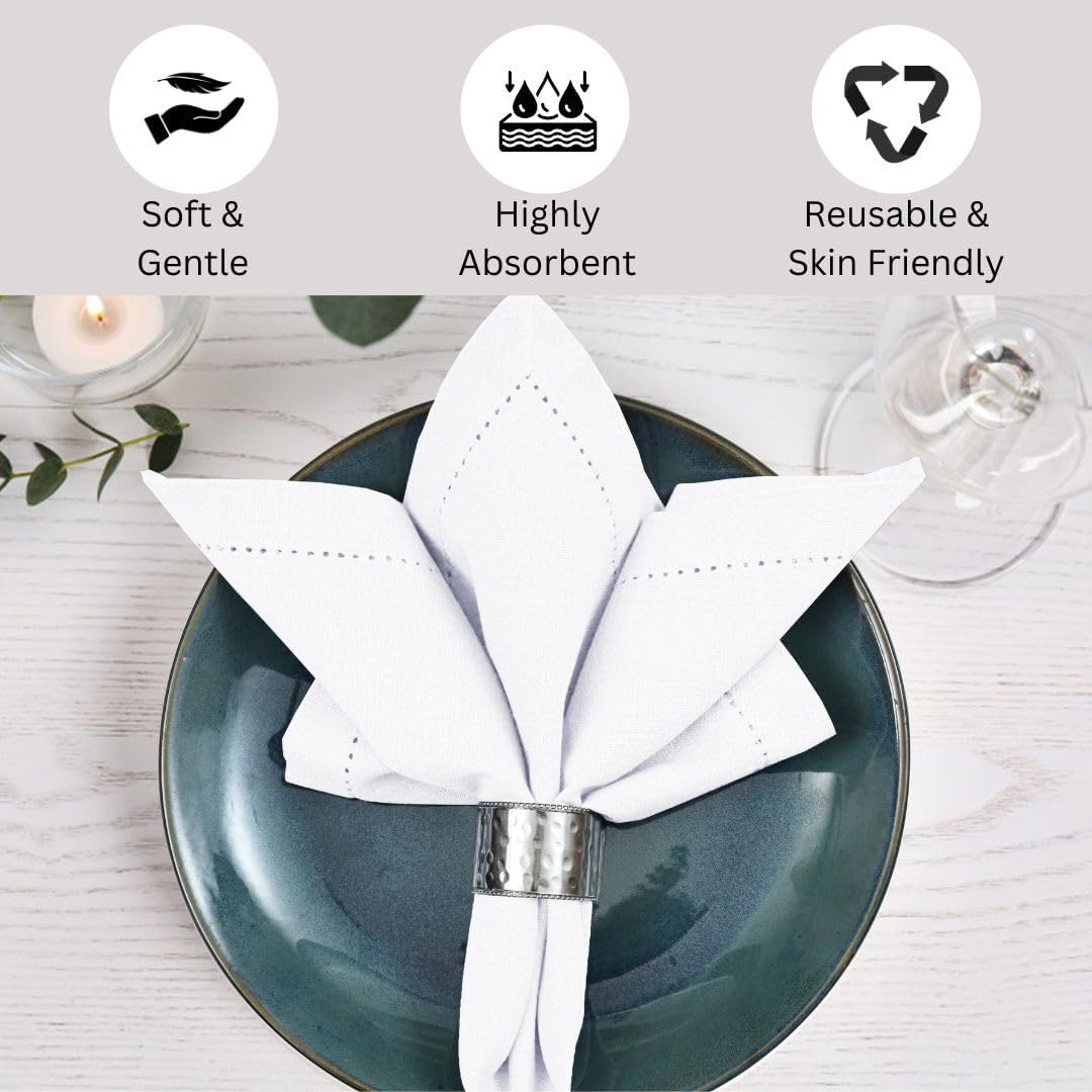 Hemstitch Dinner Napkins 100% Cotton Set of 12 - for Dining Weddings Parties Restaurants Holidays Easter Everyday Use - Soft Durable Washable Table Napkins - 18x18 Inch Cloth Napkins White
