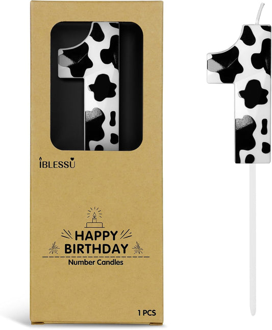 Number 1 Black Cow Birthday Candles，2.68 inch Metallic 3D Cow Birthday Candles, Cow Themed Cake Topper Decorations for Birthday Party Anniversary Celebration Supplies