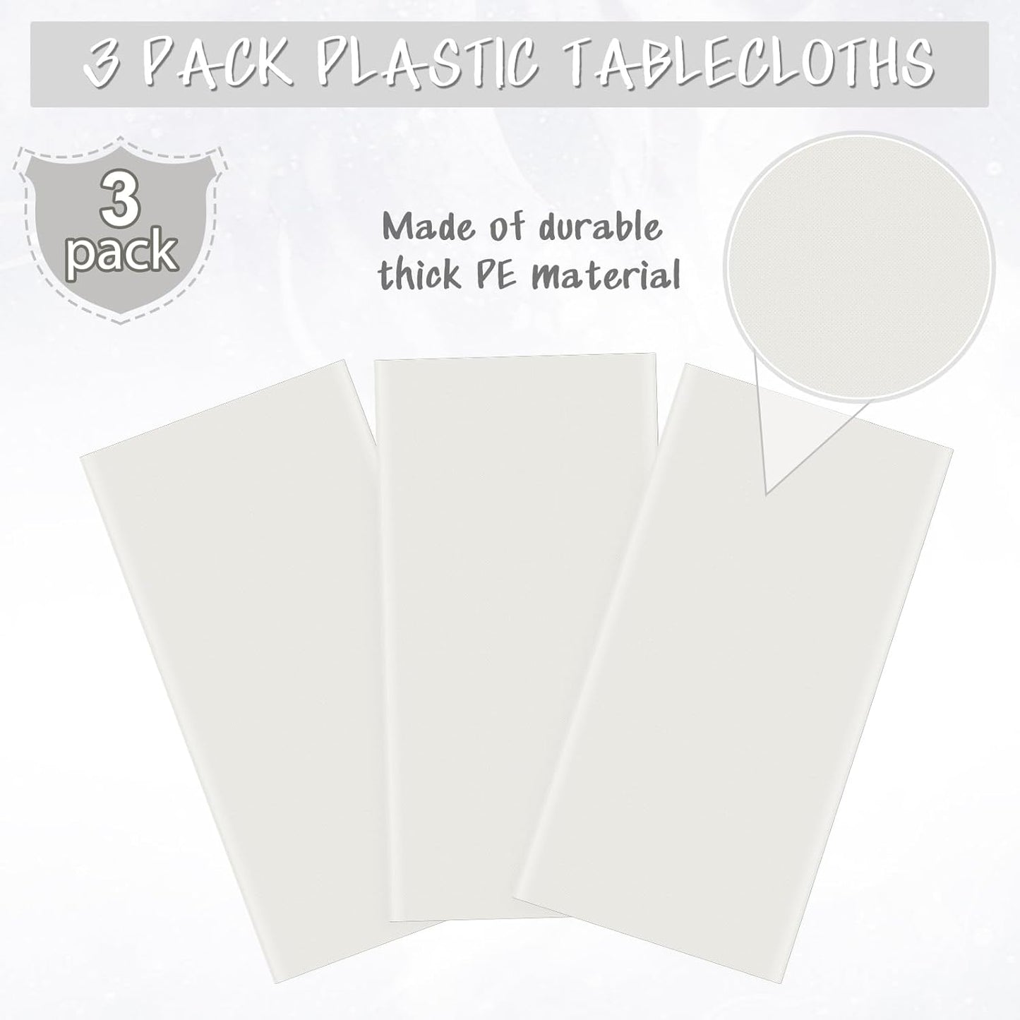 3Pcs 54 x 108 Inch White Rectangle Tablecloth,Disposable Plastic Table Cloth,Waterproof White Table Cover for Graduation Birthdays Weddings Anniversary Party Decorations