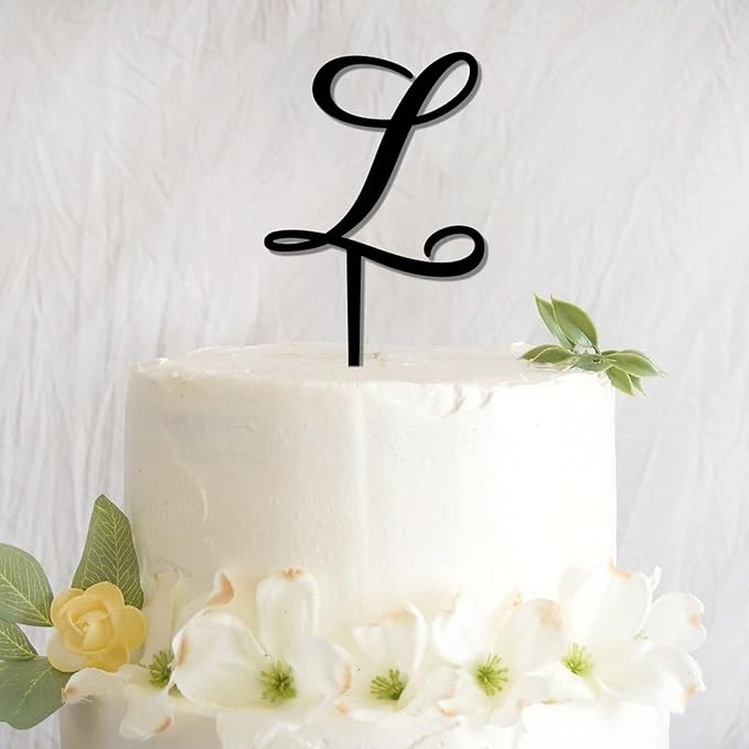 Last Name L Cake Toppers Personalized Letters L Black Acrylic Happy Birthday Cake Toppers Mr And Mrs Monogram L Rustic Bride Shower Cake Decoration Gifts for Wedding Birthday Engagement