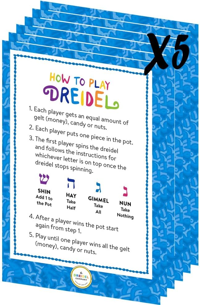 50 Pack Hanukkah Dreidels Multicolor Plastic Chanuka Draydels with English Transliteration, Includes Dreidel Game Instruction Card