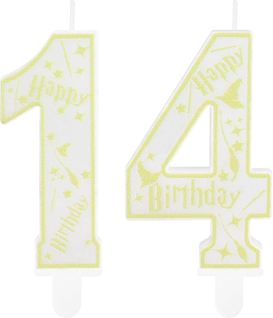 Magical Wizard Party Birthday Candles Number 14 Candle Cake Topper Wizard School Themed Happy 14th Birthday Cake Decorations for Boys Girls Kids Party Favor Supplies Decorations