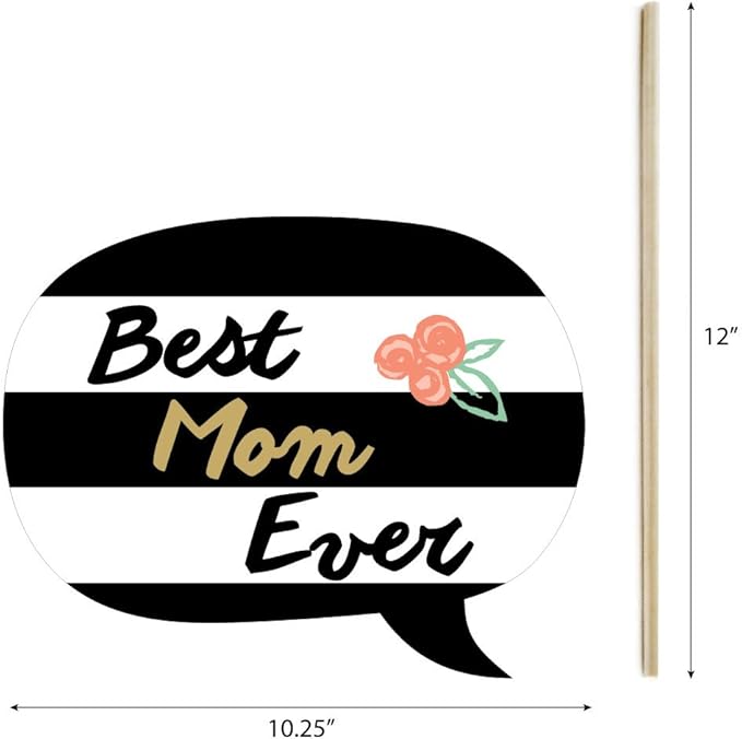 Mother's Day Photo Booth Props Kit - Celebration Set, Premium Cardstock Photo Props with Sticks, DIY Party Decorations - 20 Pieces - Best Mom Ever