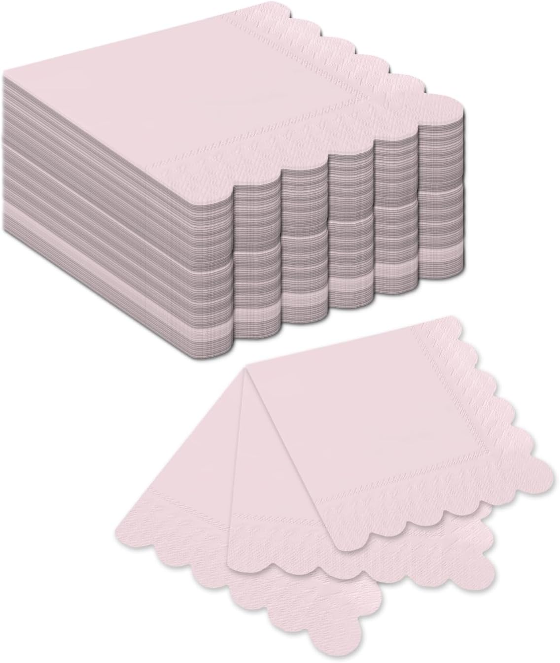 qiqee Grapefruit Pink Cocktail Dinner Napkins 5x5inch Disposable Beverage,Wedding, Birthday Party Dessert Wave Paper Napkins(120 Count)