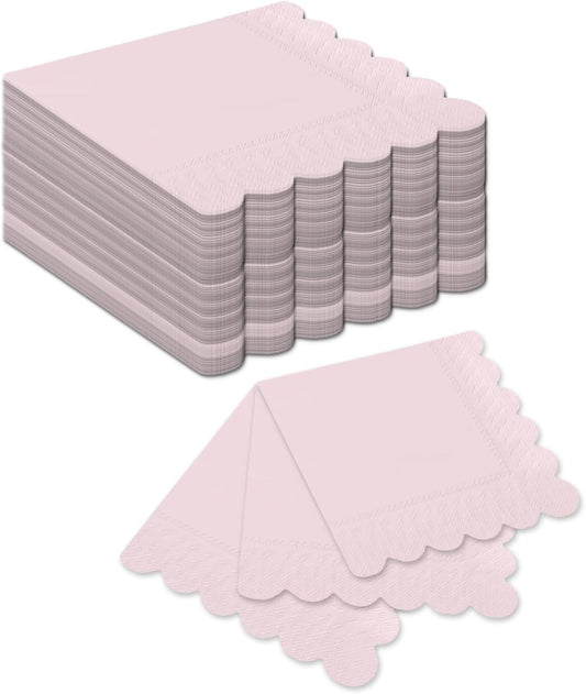 qiqee Grapefruit Pink Cocktail Dinner Napkins 5x5inch Disposable Beverage,Wedding, Birthday Party Dessert Wave Paper Napkins(120 Count)