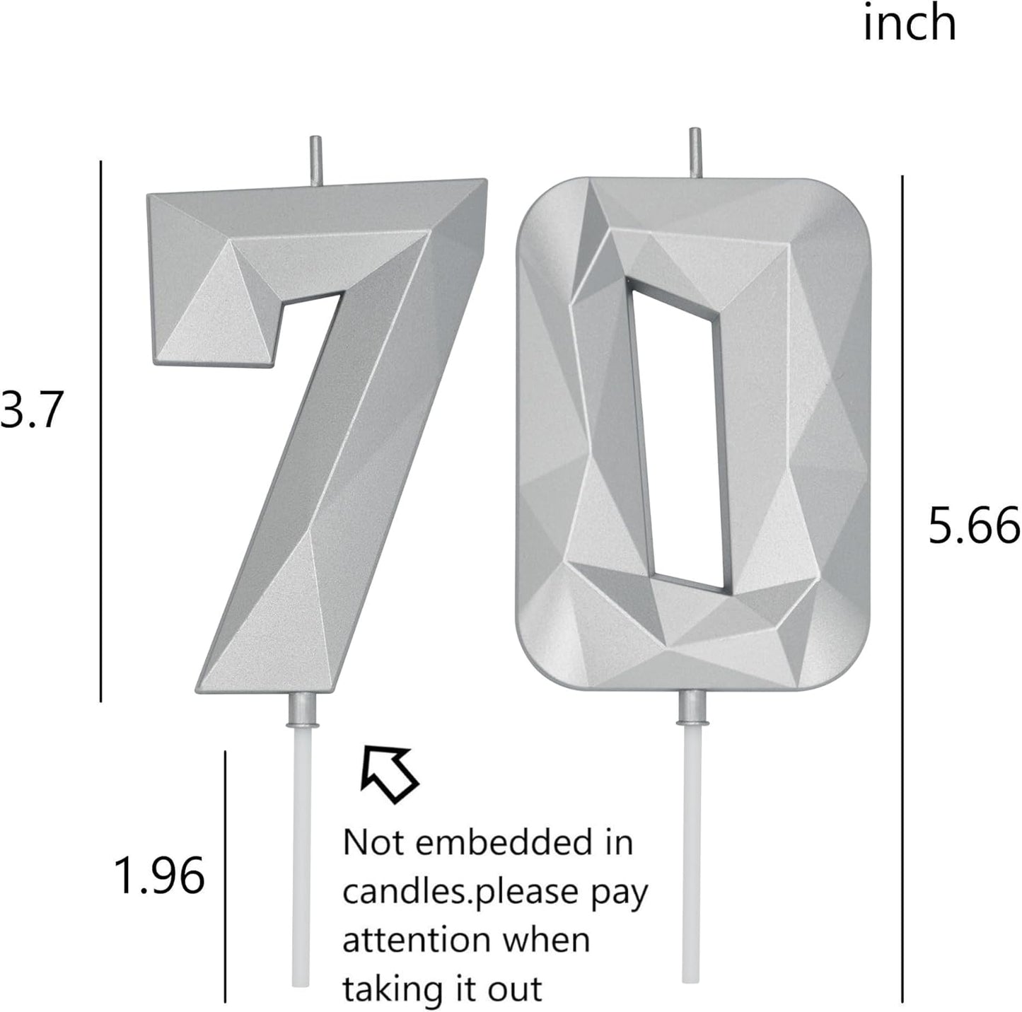 DERVENTA Birthday Candle Big Number 3D Silver 3.7 inch Party Celebration Anniversary Decoration Cake Topper 1 Piece (Number 70 Silver)