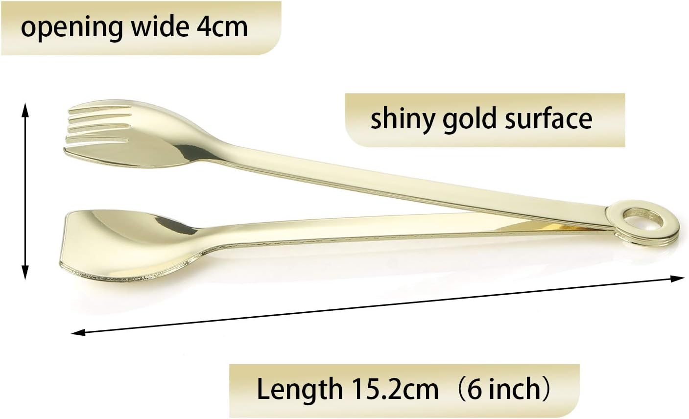 MSY BIGSUNNY Mini Appetizer Tongs Stainless Steel Set of 4, Metal Small Serving Tongs, 6 Inch(15.2cm, Golden)