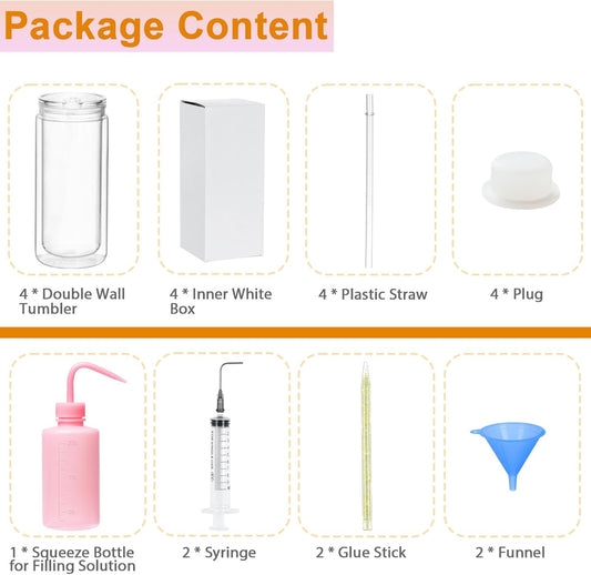 20 Oz Acrylic Snowglobe Tumbler Including Diy Kit, 4 Pack Pre-Drilled Double Wall Plastic Snowglobe Cup for Glitter Snow Globe Diy