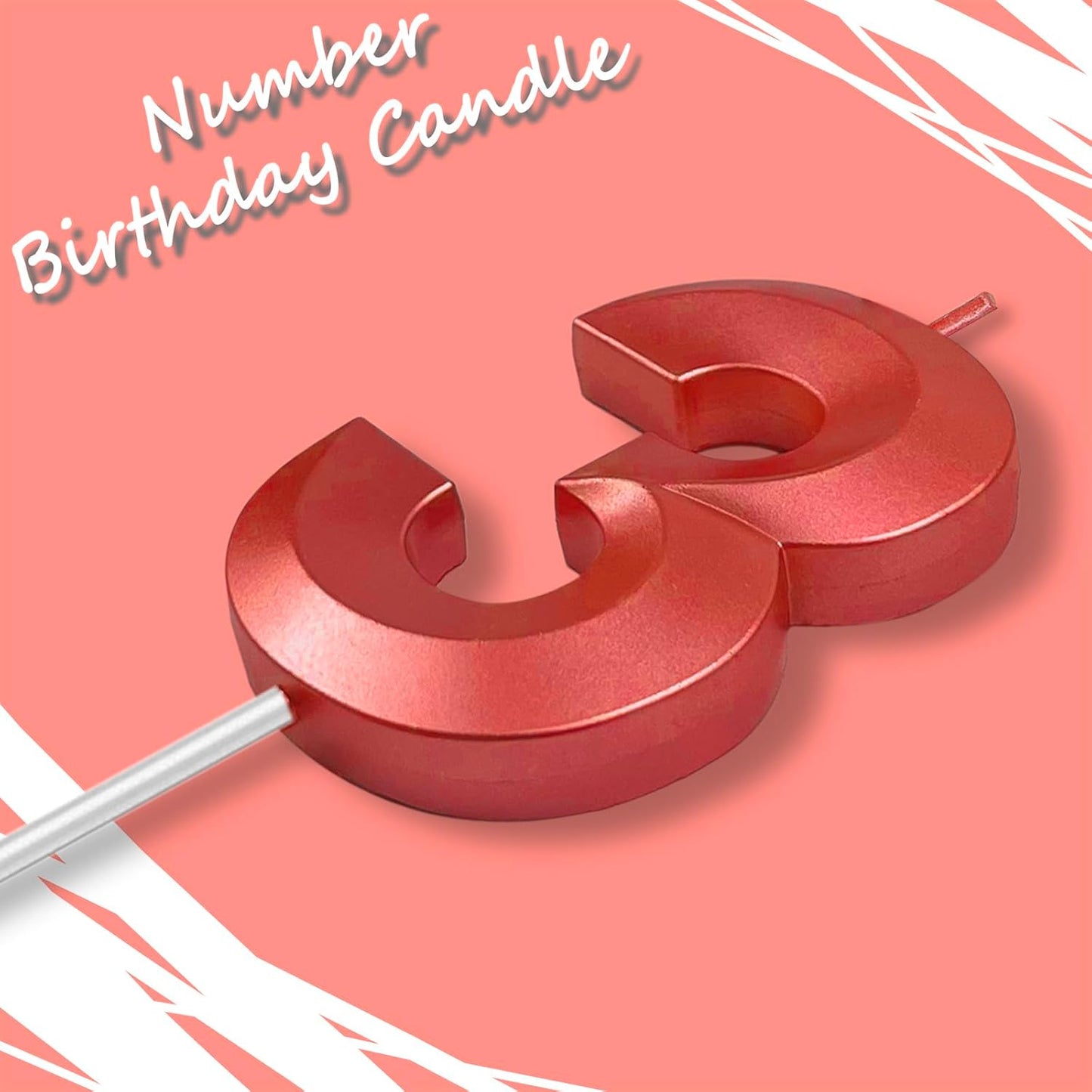 Red Number 3 Candles, 3D Diamond 2.76 Inch Cake Topper Birthday Candles for Wedding Anniversary Cake Decorations, Happy Birthday Party Decorations