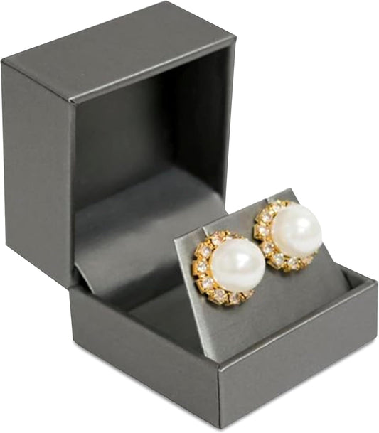 Novel Box Silver Jewelry Box for Earrings 2.37x2.37x1.87 Inches - Earring Gift Box for Proposal Wedding Engagement - Faux Leatherette Jewelry Display Box - Gift Presentation Boxes for Earrings
