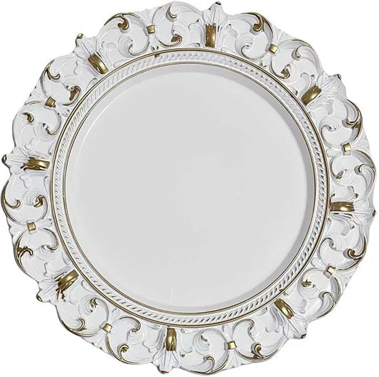 6 Pack White Charger Plates 13" Round Charger Plates for Dinning Plates with Embossed Rim Plastic Charger for Dinner, Wedding, Elegant Tableware Decor
