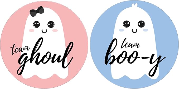 Halloween Gender Reveal Party, Team Boo-y or Team Ghoul Little Ghost Stickers - 40 Count (Pink and Blue)