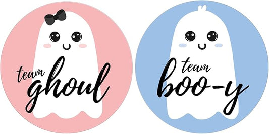 Halloween Gender Reveal Party, Team Boo-y or Team Ghoul Little Ghost Stickers - 40 Count (Pink and Blue)