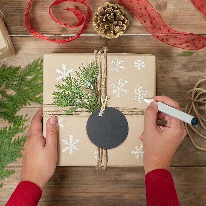 G2PLUS 100PCS Gift Tag with String,2.2'' Round Paper Tags Blank Hang Tags Black Circle Tags with Holes for Craft Projects, Xmas Gift, DIY Wedding Favor Bag