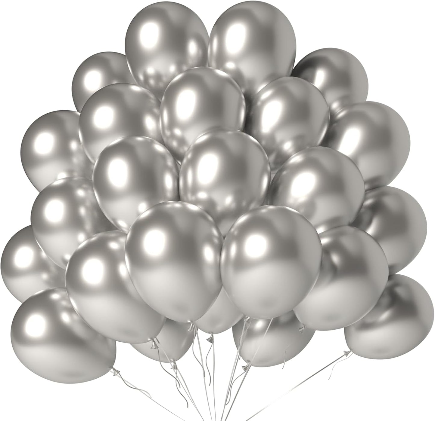 Metallic Silver Balloons 100 Pack 12 Inch Chrome Silver Latex Helium Balloon Garland for Graduation New Year Wedding Birthday Party Decorations