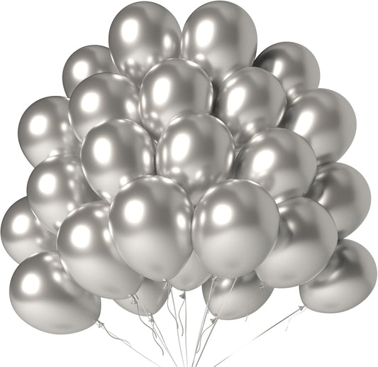 Metallic Silver Balloons 100 Pack 12 Inch Chrome Silver Latex Helium Balloon Garland for Graduation New Year Wedding Birthday Party Decorations
