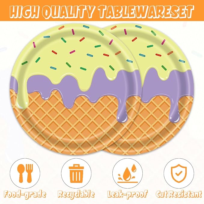 40pcs Ice Cream Birthday Party Decorations Plates and Napkins Ice Cream Theme Tableware Set for Boys Girls Baby Shower Serve 20 Guests