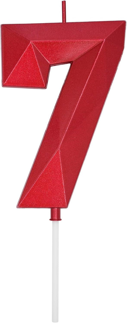 DERVENTA Birthday Candles Big Numbers 3D Red 3.7 inch Party Cake Topper 1 Piece (Number 7 Red)