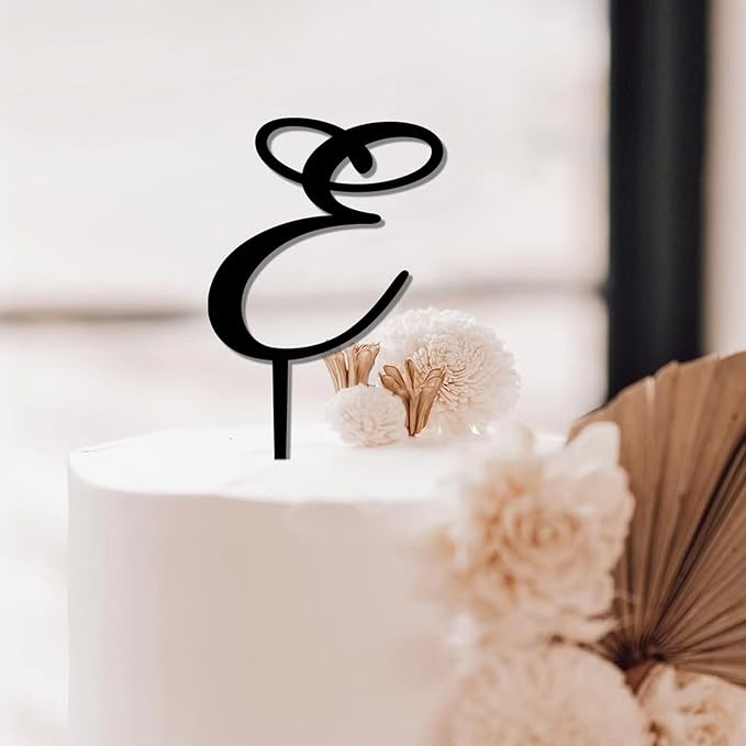 Custom Birthday Cake Toppers Monogram Last Name E Cake Toppers Boho Initial Black Acrylic Happy Birthday Cake Toppers Bride And Groom Anniversary Wedding Bride Shower Decor Cake Supplies