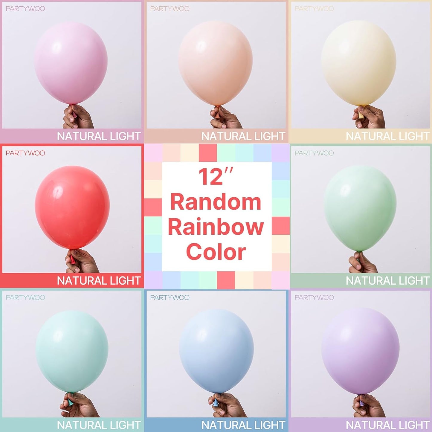PartyWoo Pastel Balloons 50 pcs 5 Inch Small Mini Pastel Rainbow Color Latex Spring Balloons for Graduation Baby Shower Gender Reveal Easter Birthday Party Decorations