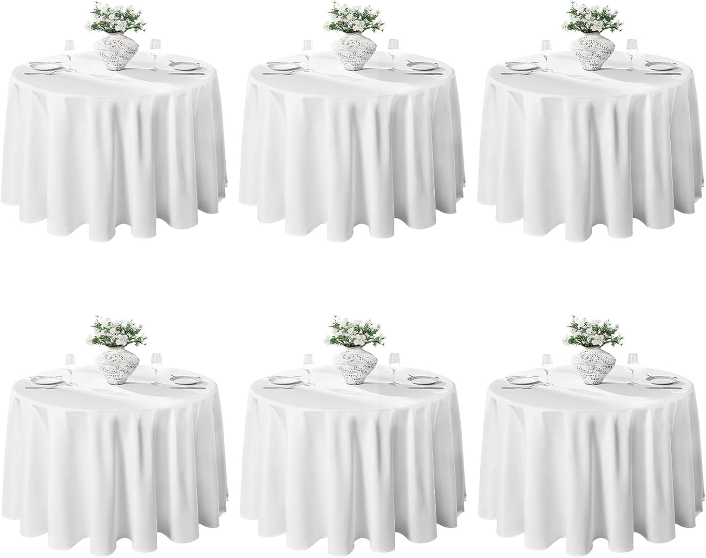 VidaFete 6 Pack 120inch Round Tablecloth Table Cloth Dining Table Cover for Kitchen Dinning Party Wedding Polyester Tabletop Buffet Decoration,White