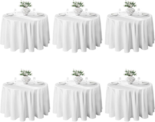 VidaFete 6 Pack 70inch Round Tablecloth Polyester Table Cloth，Stain Resistant and Wrinkle Polyester Dining Table Cover for Kitchen Dinning Party Wedding Rectangular Tabletop Buffet Decoration(White)