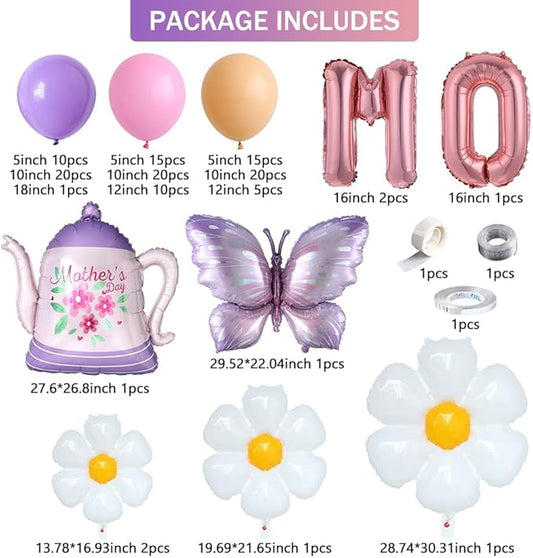Mother's Day Balloon Garland Arch kit Purple Pink Nude Balloons Daisy Butterfly Foil Balloons for Best Mom Ever Mothers Day Party Birthday Decoration Supplies