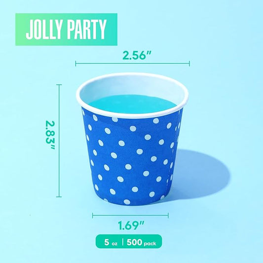 500 Pack 5oz Paper Cups, Multicolor Paper Disposable Cups, Small Mouthwash Cups, Cold Beverage Drinking Cup for Party, Travel and Event (Dots)