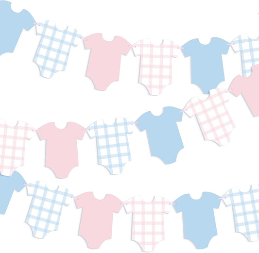 Pre-Strung Boy Bodysuit Decoration Banner, Baby Shower Sign,Blue Jean Baby Shower Decor Bunting Girl Blue & Pink