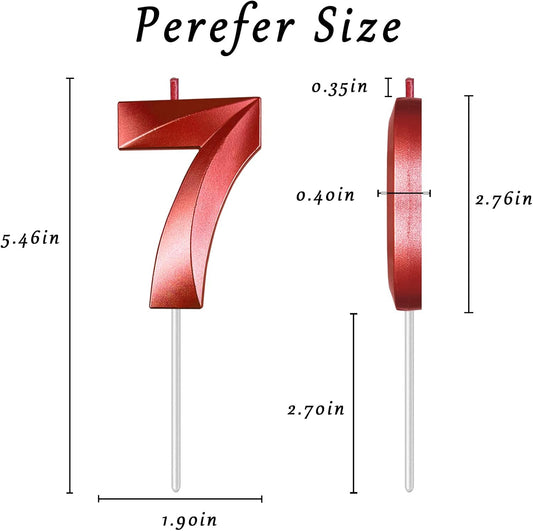Red Number 7 Candles, 3D Diamond 2.76 Inch Cake Topper Birthday Candles for Wedding Anniversary Cake Decorations, Happy Birthday Party Decorations
