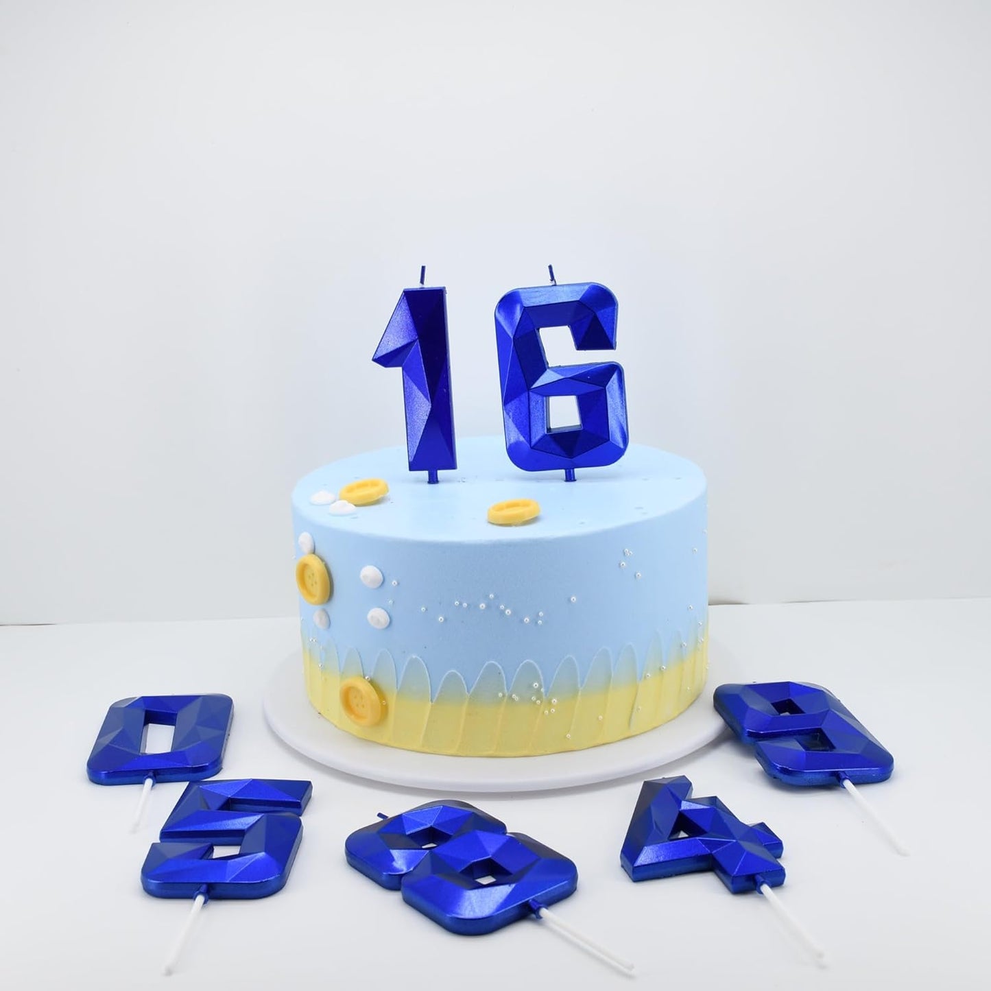 DERVENTA Birthday Candles Big Numbers 3D Blue 3.7 inch Party Cake Topper 1 Piece (Number 16 Blue)