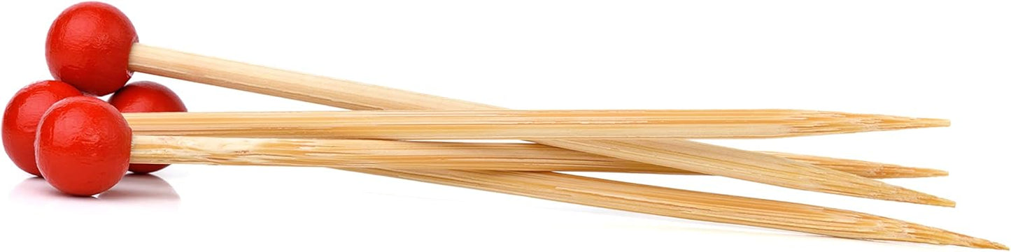 500 Count | KingSeal Bamboo Specialty Cocktail Party Picks, 4.5 Inches, Red Ball Head, Perfect for Appetizers and Cocktails, Bulk Pack - 5 Packs of 100