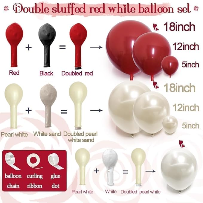 Red White Balloon Garland Dark Red Double Stuffed Balloons Arch Kit Set For Birthday Mothers Day Valentine Engagement Anniversary Bridal Shower Party Decorations