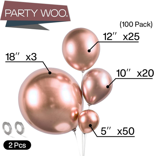 PartyWoo Rose Gold Balloons 100pcs Different Sizes of 18 12 10 5 Inch Gold Balloon Arch Kit Garland for Birthday Graduation Bachelorette Bridal Shower Wedding Party Decorations Rose Gold-G107