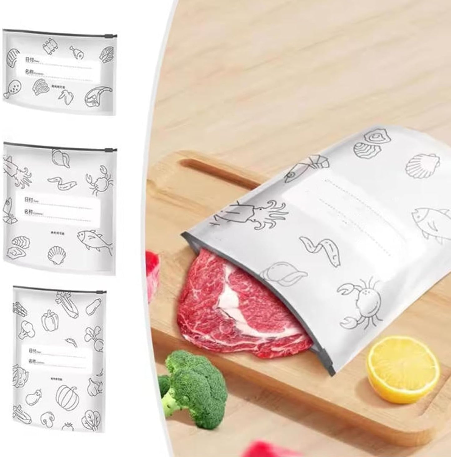 Reusable Aluminum Foil Sealable Storage Bags, 2026 New Resealable Vacuum Zipper Pouches for Food, Stand Up Foil Sealable Bags with Label and Zip Lock for Vegetable Fruit Meat (10Pcs, Medium)