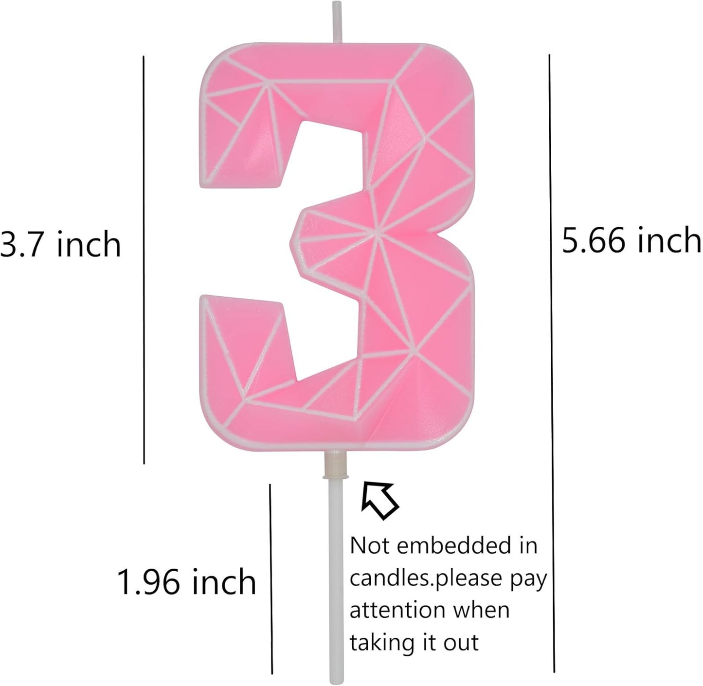 DERVENTA Birthday Candle Big Number 3D Macaron Pink 3.7 inch Party Celebration Anniversary Decoration Cake Topper 1 Piece (Number 3 Macaron Pink)