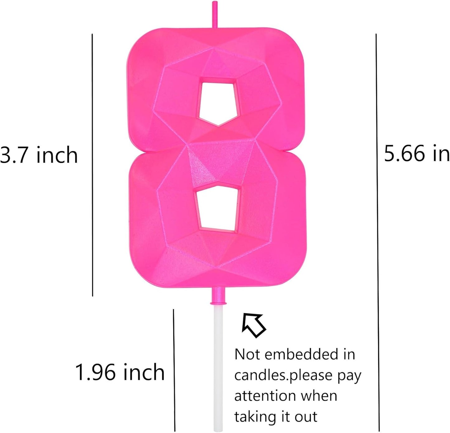 DERVENTA Large Birthday Candle Number 3D Pink 3.7 inch Party Celebration Anniversary Decoration Cake Topper 1 Piece (Number 8 Pink)