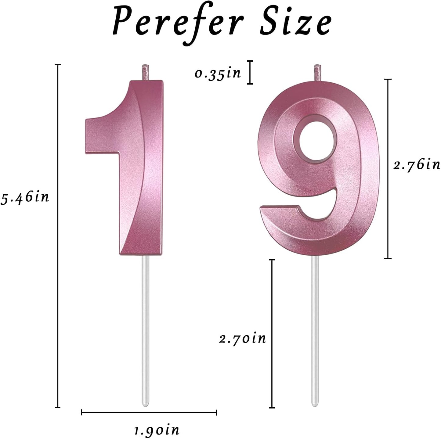 Pink Number 19 Candles, 3D Diamond 2.76 Inch Cake Topper Birthday Candles for Wedding Anniversary Cake Decorations, Happy Birthday Party Decorations