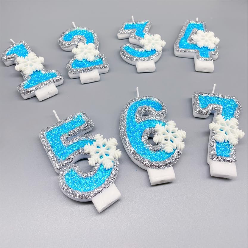 Birthday Number Candles for Cake, Blue Frozen Number 7 Candle, 7th Frozen Cake Topper, Fun Glitter Birthday Candles Cupcake Topper for Party Anniversary Decorations