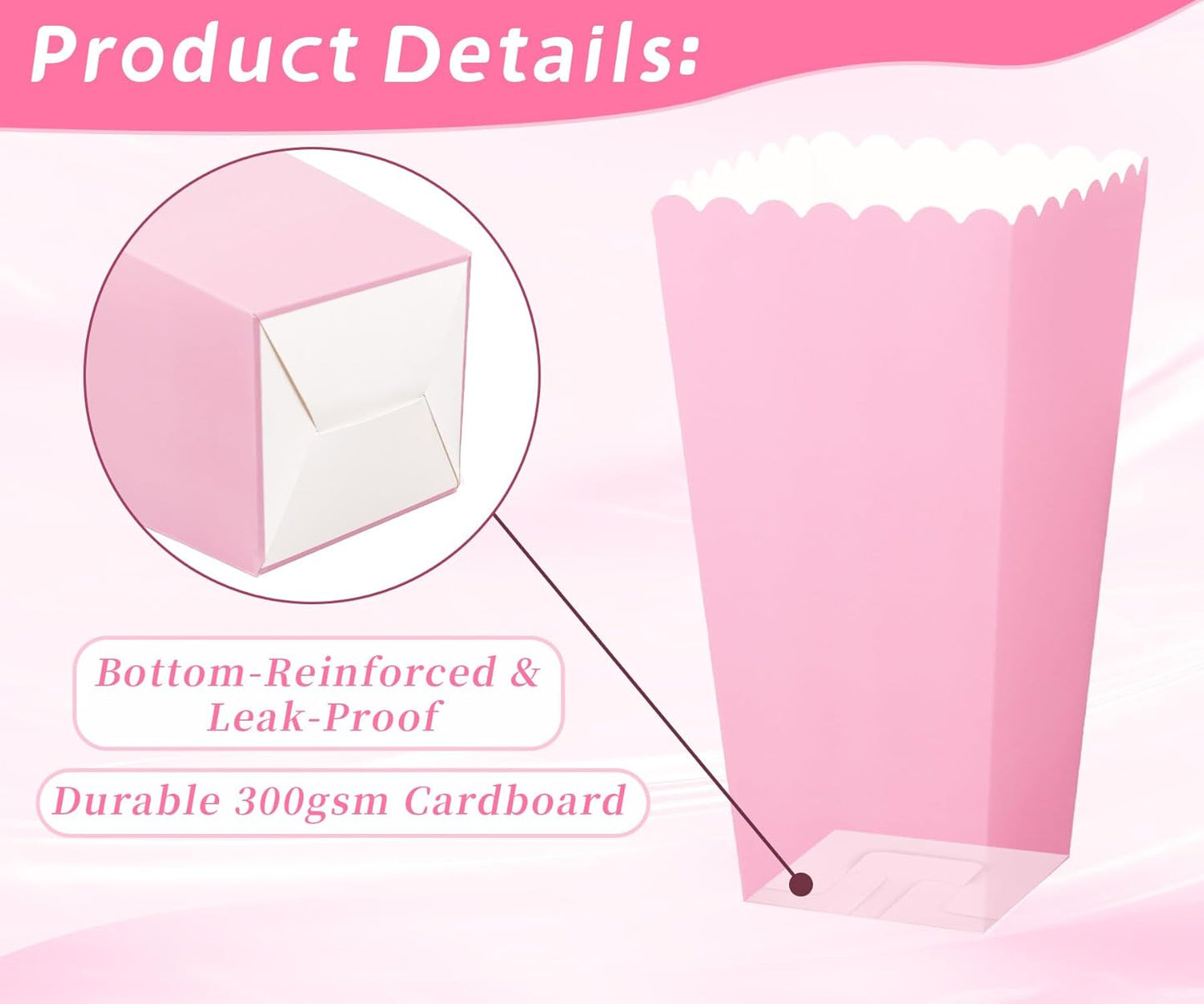 100 Pack Pink Popcorn Boxes, Disposable Popcorn Holders for Birthday Parties, Weddings, Movie Nights, Carnivals, Holidays, Baby Showers