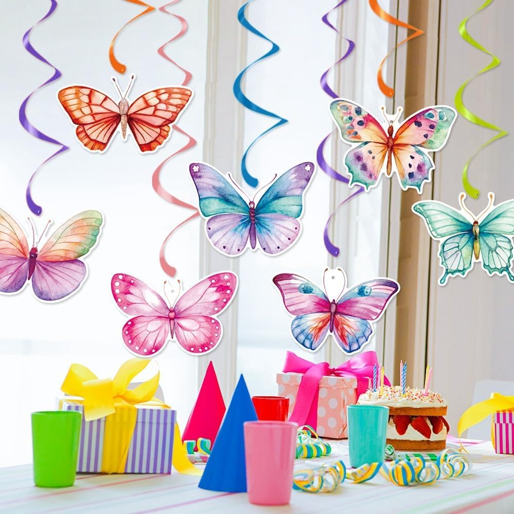 Butterfly Decorations, Kaluofan 30PCS Butterfly Party Decorations, Hanging Butterflies Spring Decorations, Hanging Ceiling Swirl for Spring Summer Easter Butterfly Themed Birthday Party Decorations