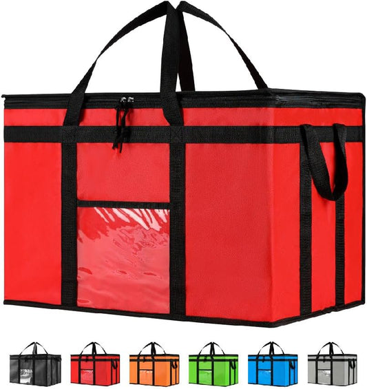 3XL Insulated Cooler Bag and Food Warmer for Delivery & Grocery Shopping with Zippered Top, Red (1 pack)