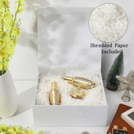 1 Pcs White Gift Box Large 13x11x5.3 Inch Large Black Gift Box Large Magnetic Gift Box with Crinkle Paper White Large Gift Box with Shredded Paper Luxury Gift Boxes with Lids for Presents