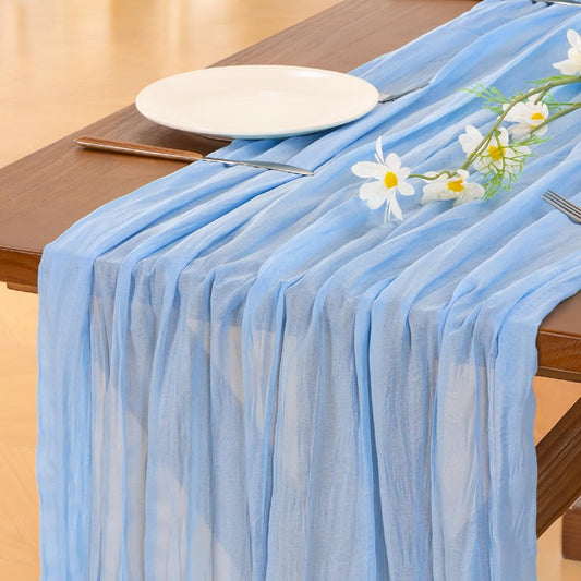 Socomi Blue Fall Thanksgiving Cheesecloth Table Runner Light Blue Boho Rustic Gauze 120 inch 10FT Cheese Cloth Runner for Wedding Party Baby Shower Birthday Home Decor Holiday Decorations