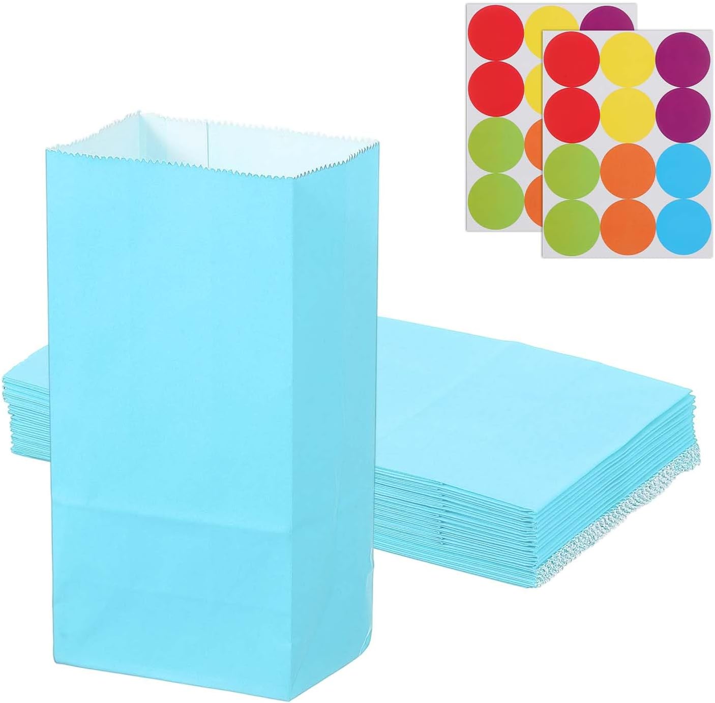 PATIKIL Party Favor Bag, 24 Pcs 3.5x2.4x7.1 Inch Mini Paper Candy Bags Gift Treat Celebration Halloween Goody Birthday Wedding Party with Stickers, Light Blue