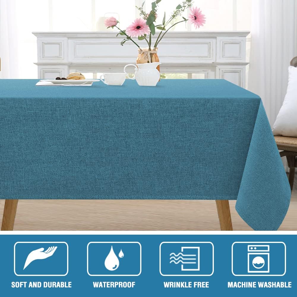 H.VERSAILTEX Linen Textured Tablecloth 60 x 102 Waterproof Decorative Table Cloth Spill-Proof Linen Look Cover for Party Table Extra Soft and Thick Fabric Wrinkle Free, Heather Storm Blue